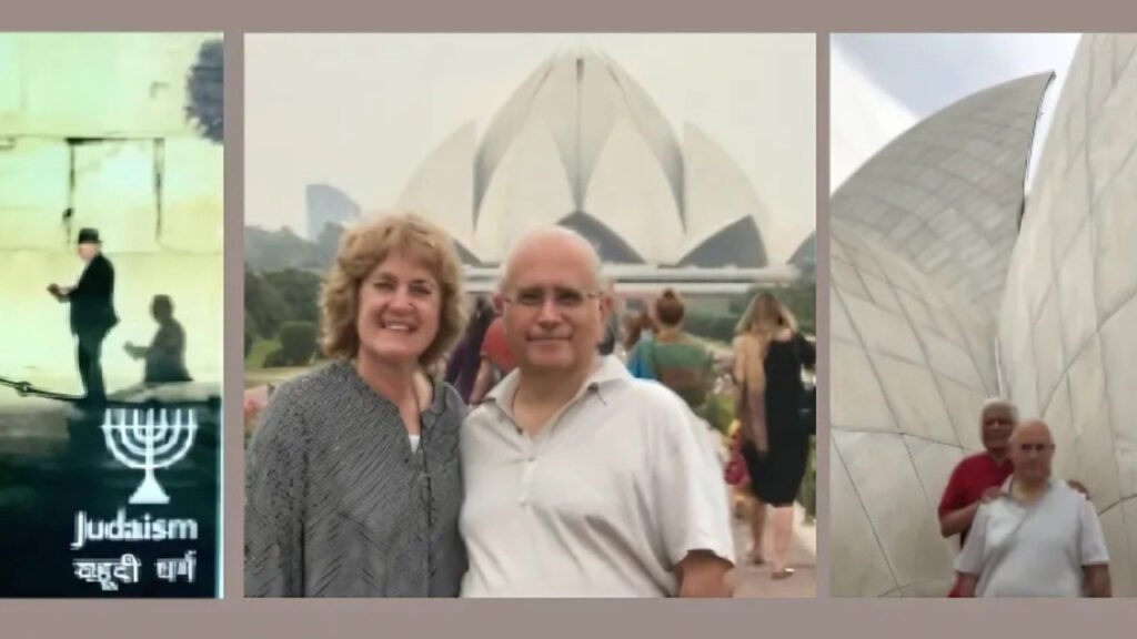 The entrance to the Lotus Temple of the Baha’i Faith welcomes all religions
